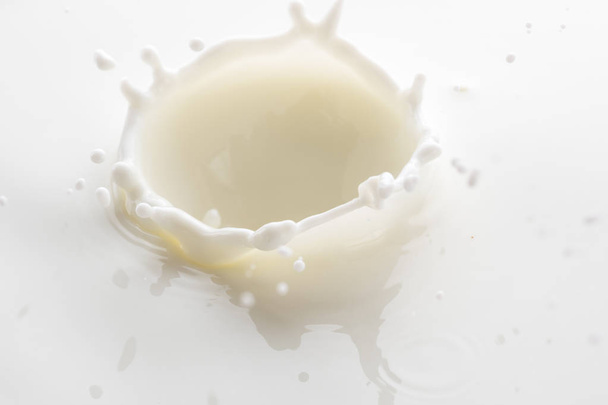 splash from falling drops of white milk on a white background - 写真・画像