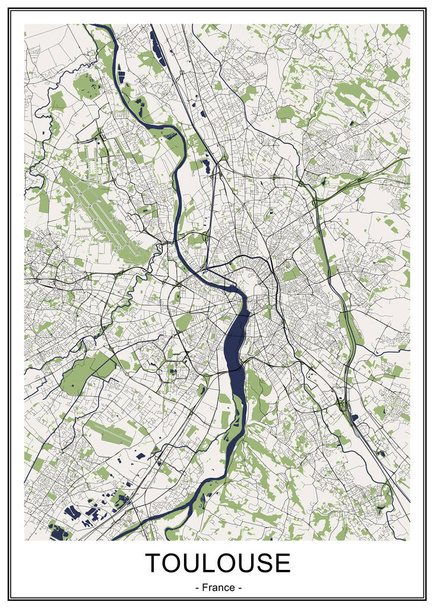 トゥールーズ市の地図, フランス - ベクター画像