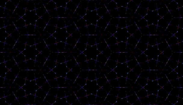黒の背景に夜空シームレスパターン。繰り返す紫色の輝く星と星座の抽象的なデザイン. - 写真・画像