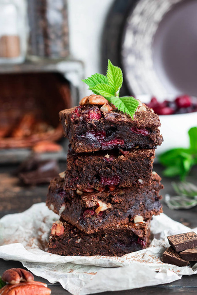 Chocolate brownie with berries and nuts - Photo, Image