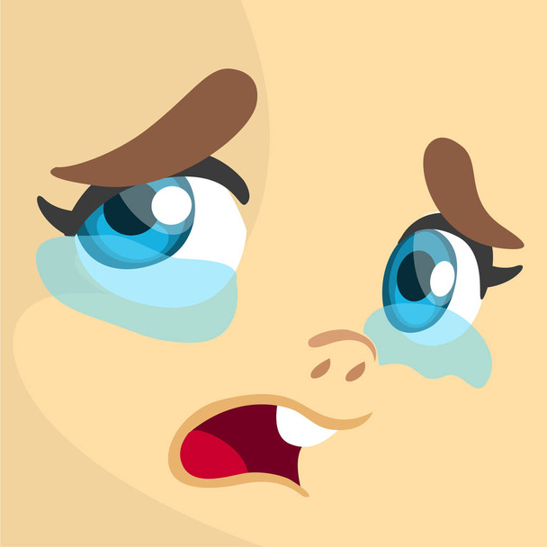 Мультфильм девушка плачет выражение лица аватар. Симпатичные векторные женские выражения лица
 - Вектор,изображение
