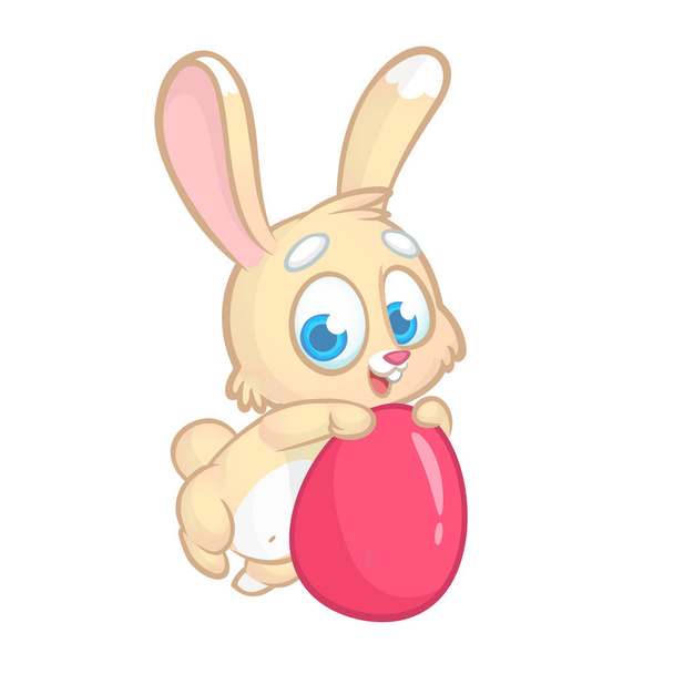 Cartoon bunny rabbit holding Easter egg. Vector illustration of forest animal for Easter holiday - Вектор, зображення
