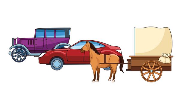 Klasik arabalar ve at arabaları araçlar - Vektör, Görsel