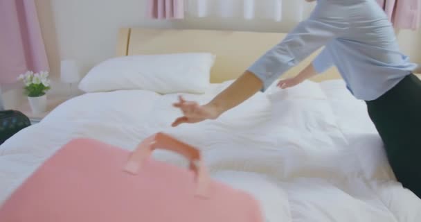businesswoman feel tired on bed - Felvétel, videó