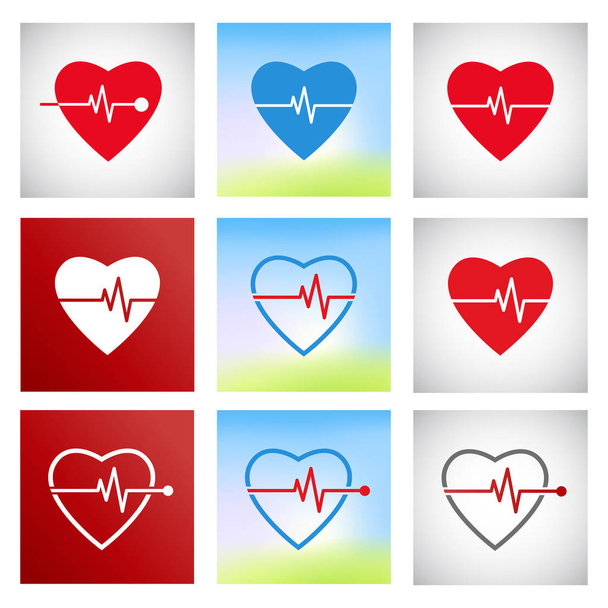 Cardiogram vector icons set. Heart cardiogram pulse. Cardiology healthcare concept.  - Vector, Image