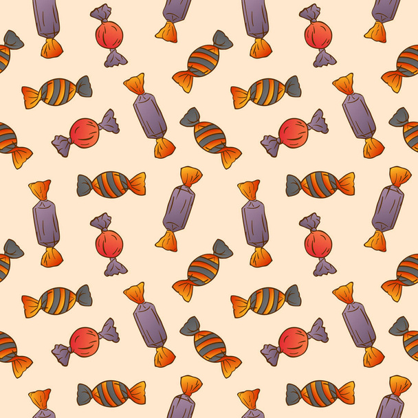 Colorful Halloween sweets for children. Halloween Candies vector pattern - Vector, Image