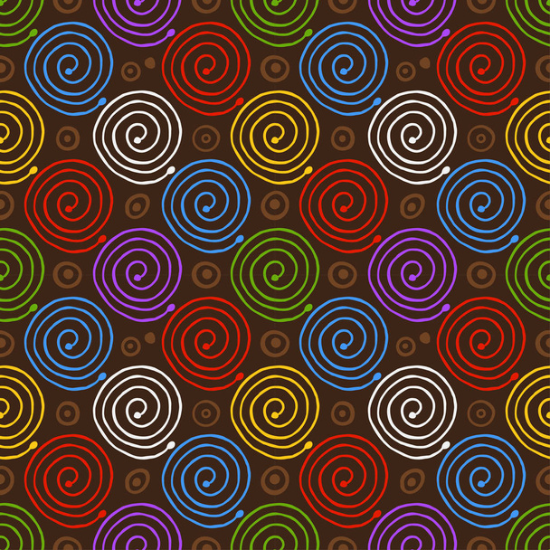 Decorative colorful seamless pattern with hand drawn swirl spirals. Elegant pattern for fashion, interior design, fabric and textile. Seamless vector pattern with spirals. - Vector, Image