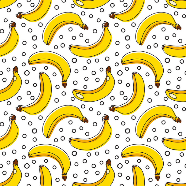 Bezproblémový vektorový vzorek žlutých banánů na pozadí. Vzor kreslené banány z rukou pro tapety, výplně vzorkem, pozadí, povrchové textury, textilní. balicí papír.  - Vektor, obrázek