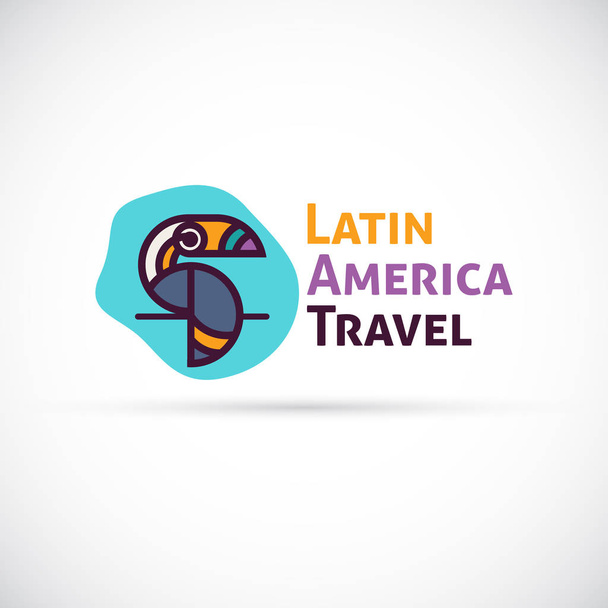 Ταξίδι με το λογότυπο της Λατινικής Αμερικής. Λογότυπο διάνυσμα Toucan. - Διάνυσμα, εικόνα