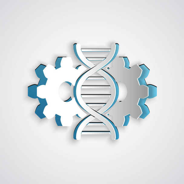 Corte de papel Icono de edición de genes aislado sobre fondo gris. Ingeniería genética. Investigación del ADN, investigación. Estilo de arte de papel. Ilustración vectorial
 - Vector, imagen