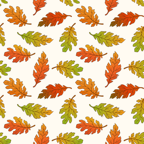 Oak autumn leaves pattern . Oak leaves vector illustration. - Vector, Imagen