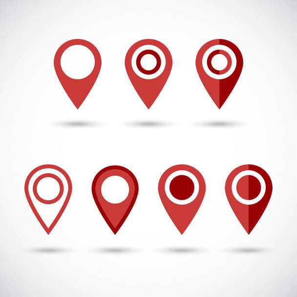 Red geo pins. Geolocation red signs set. Geolocate and navigation sign.  - Vector, Image