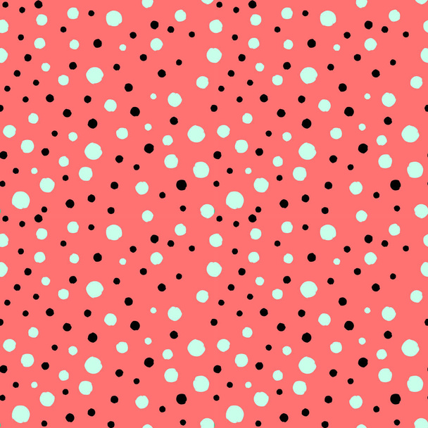 黒い斑点と白い斑点と円で手描きのシームレスなパターン。繊維、包装紙、生地などのためのドットを持つ抽象的なパターン - ベクトル - ベクター画像