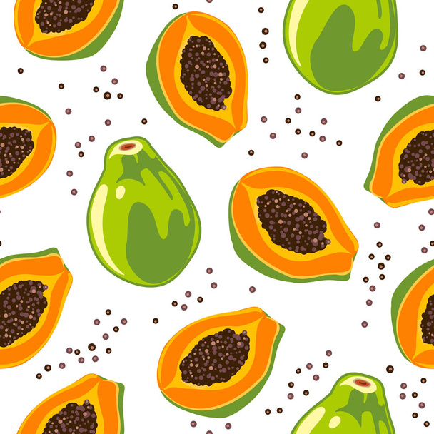 Patrón de papaya. Patrón de frutas de papaya dibujadas a mano sobre fondo para textiles, papel de envolver, tela y et
 - Vector, Imagen