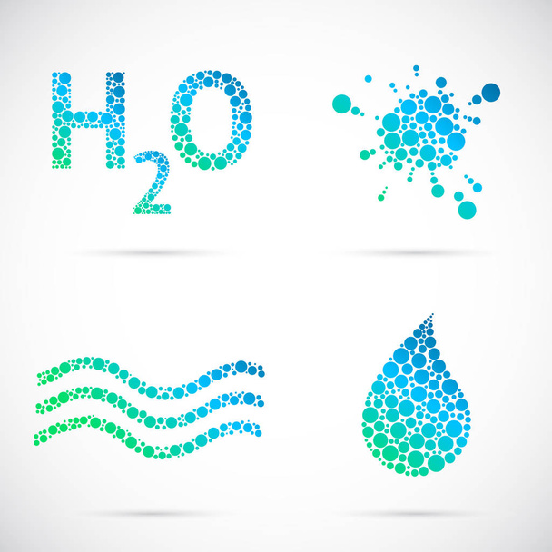 chemische Formel für Wasser. h2o. Frischwasserkonzept. Aqua-Symbol. Set von Wassersymbolen aus Kreisen. - Vektor, Bild