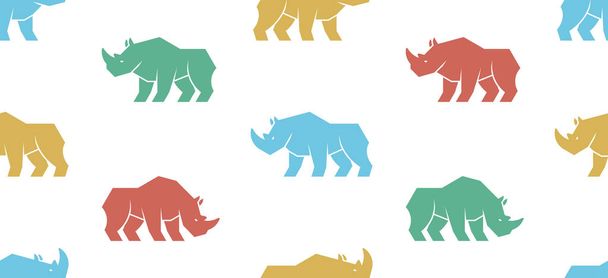 Seamless pattern with Rhinoceros Logo. isolated on white background - Vector, imagen
