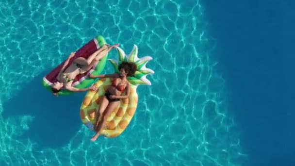 Letecký pohled na mladé ženy plující v bazénu - Záběry, video