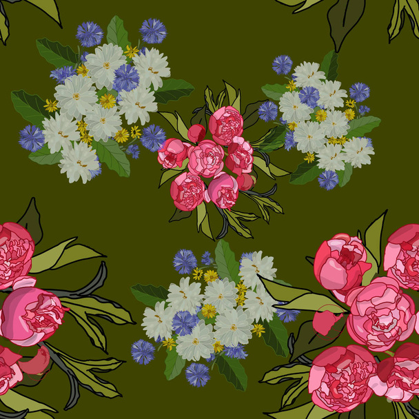 Seamless pattern with pink pions. - Vector, Image