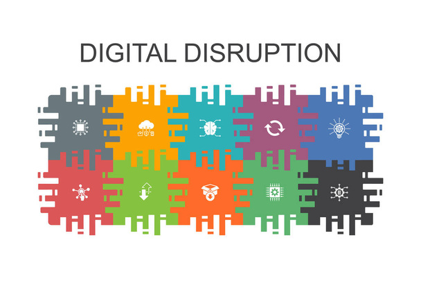 digital disruption cartoon template with flat elements. Contains such icons as technology, innovation, IOT, digitization icons - Vector, Image