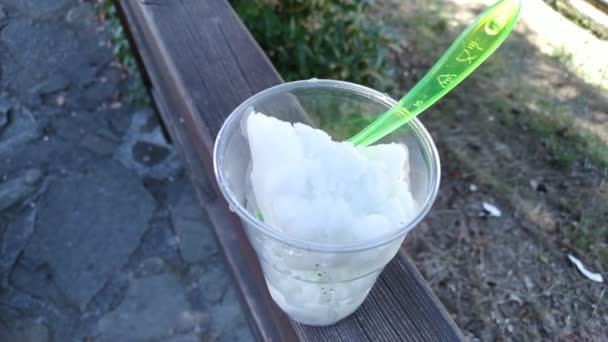 Italiaanse ijs handgemaakte citroen in plastic Cup. Beeldmateriaal close-up bekijken. - Video