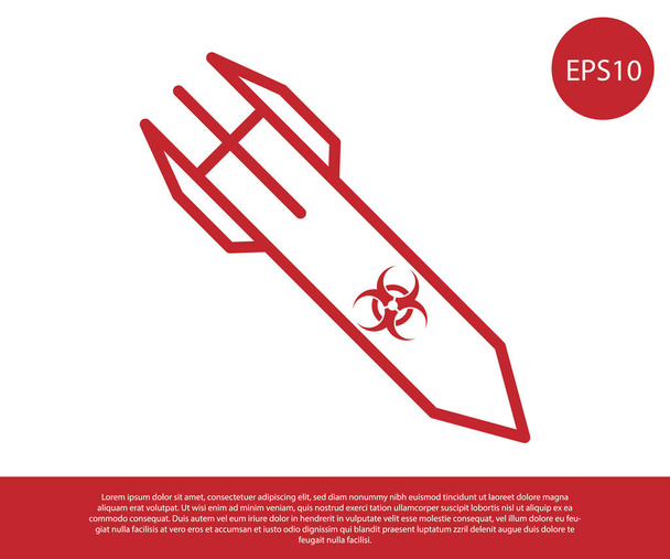 Red Biohazard rocket icon isolated on white background. Rocket bomb flies down. Vector Illustration - Vector, Image
