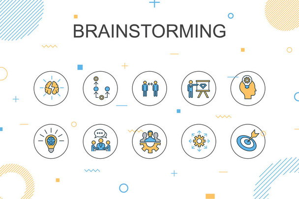 brainstormen trendy infographic sjabloon. Dun lijn ontwerp met verbeelding, idee, kans, teamwork - Vector, afbeelding