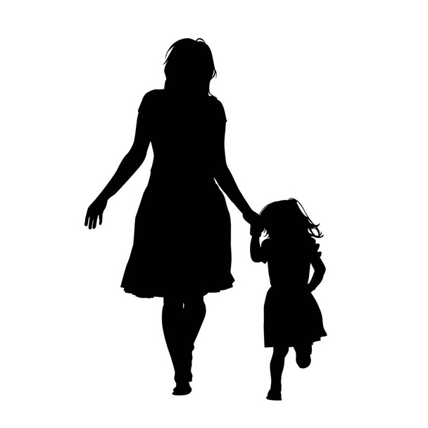 Het silhouet van moeder en dochter. Vectorillustratie - Vector, afbeelding