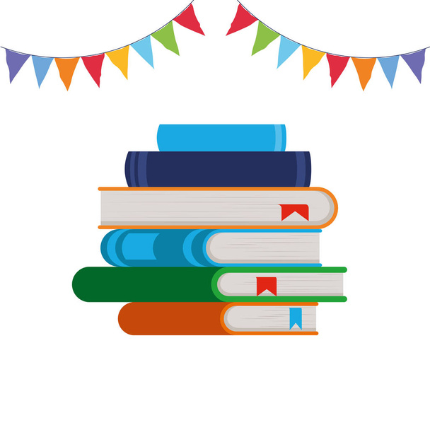 Group of books and banner pennant design vector illustration - Vector, Image