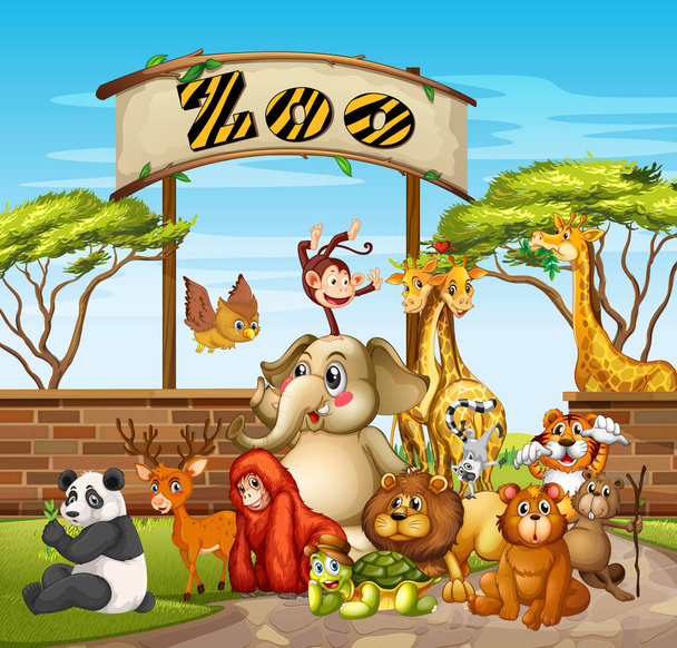 Muitos animais no zoológico
 - Vetor, Imagem