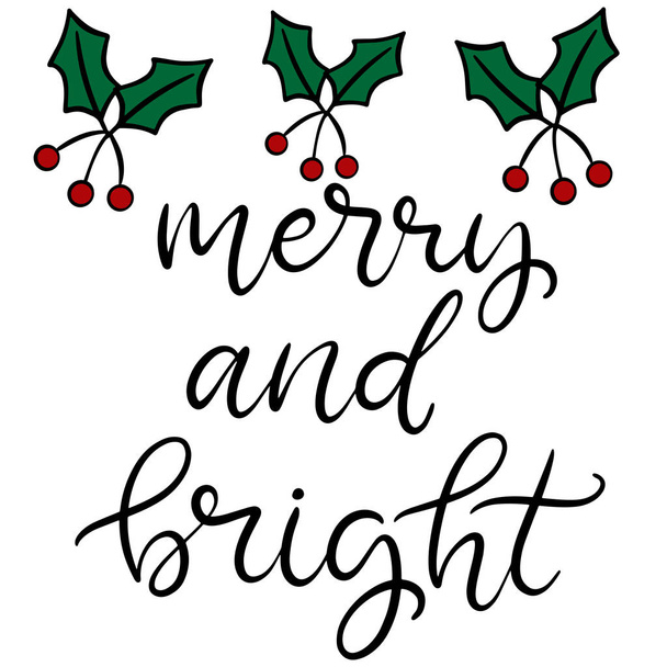 Merry Christmas and happy new year lettering. - Vector, imagen