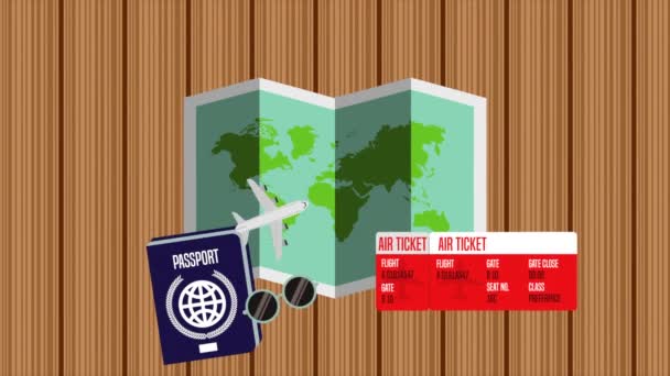 paper map with travel items animation - Footage, Video