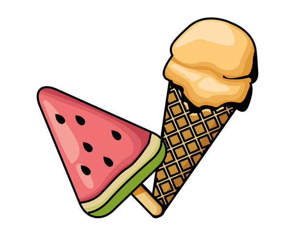 παγωτό κώνο και παγωτό - Διάνυσμα, εικόνα