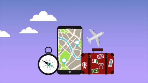 smartphone and travel items animation - Footage, Video