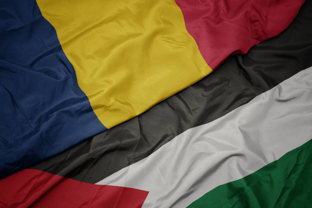 acenando bandeira colorida da Palestina e bandeira nacional do chad
. - Foto, Imagem
