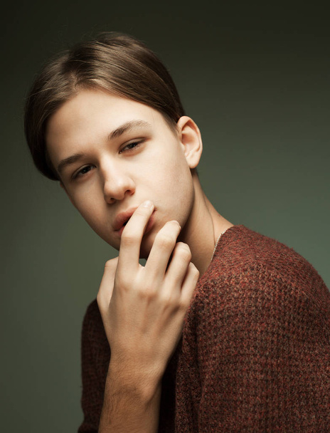 lifestyle, fashion and people concept - Portrait Of Serious Teenage Boy, casual wear - Фото, зображення