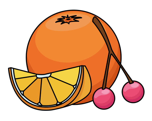 Orange citric fruit and cherries - Вектор, зображення