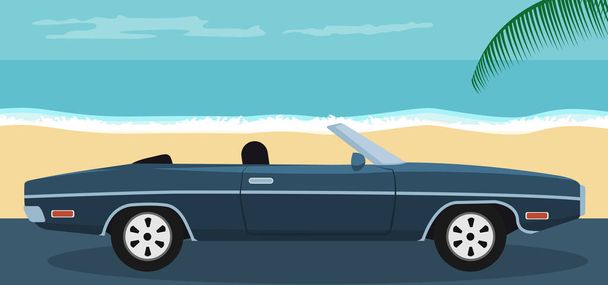 Background of a convertible classic car parked on the beach in summer - Vector, Image