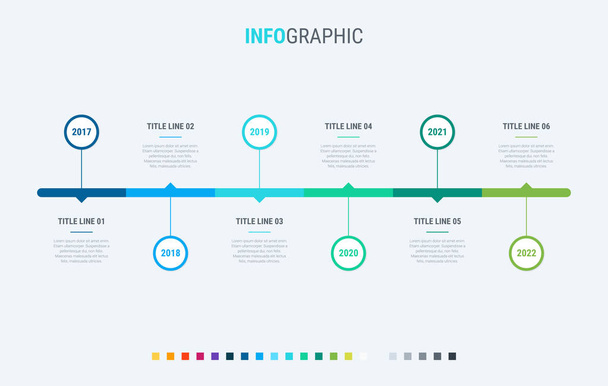 Tiivistelmä liiketoiminnan pyöristetty infografinen malli 6 vaihtoehtoja. Värikäs kaavio, aikajana ja aikataulu eristetty valon taustalla. - Vektori, kuva
