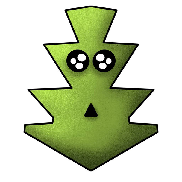 Groene doodle monster illustratie met cartoon gezichten. Fantasie emoticons - Foto, afbeelding