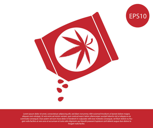 Marihuana roja o semillas de cannabis en una bolsa icono aislado sobre fondo blanco. Un símbolo de cáñamo. El proceso de plantación de marihuana. Ilustración vectorial
 - Vector, Imagen