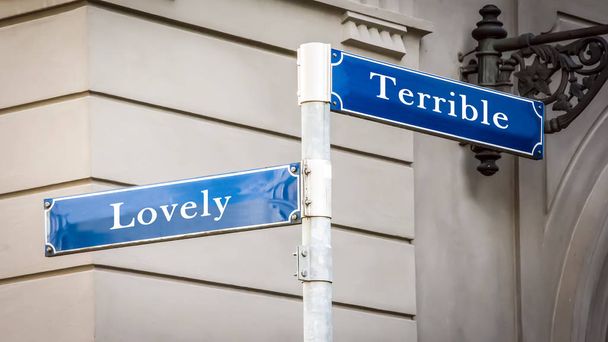 Ulica znak do Lovely kontra straszne - Zdjęcie, obraz