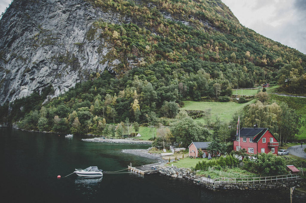 Az UNESCO Naeroyfjord kilátás a hajóút, Bergen közelében Norvégia - Fotó, kép