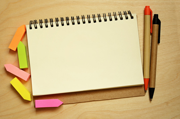 Notebook, stickers and pens - Φωτογραφία, εικόνα