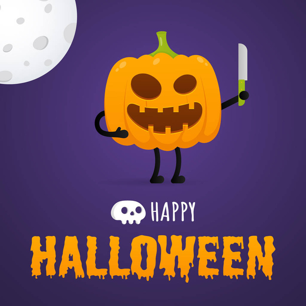 Happy halloween poster with pumpkin scary face expression grimace - Vector, Image