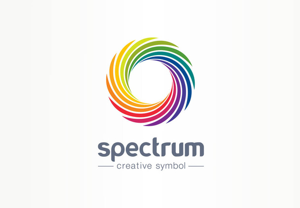 Spectrum, spiral rainbow creative symbol concept. Swirl palette, sunlight mix abstract business logo idea. Colorful circle, gradient icon - Vector, Image
