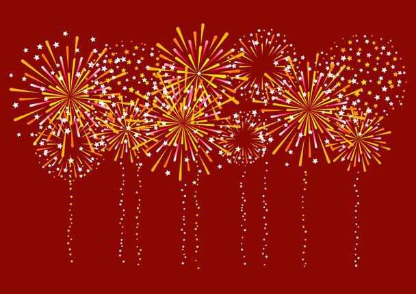 Gouden vuurwerk rand op rode achtergrond  - Vector, afbeelding