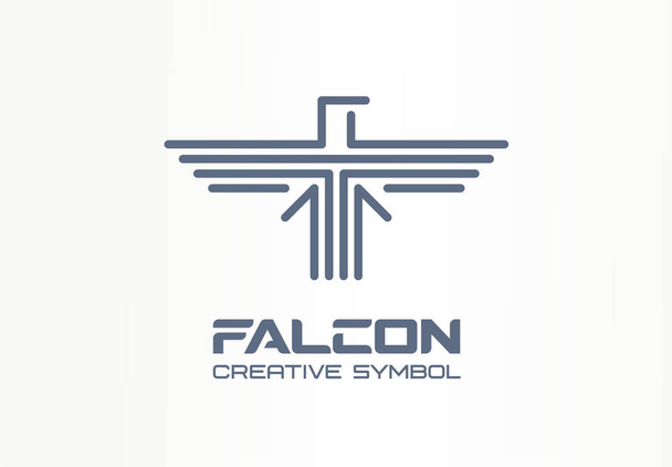 Falcon, Hawk verspreid vleugels Eagle creatieve symbool concept. Vrijheid, roofdier, Wildlife abstract Business logo idee. Vogel in vlucht lijn icoon. - Vector, afbeelding