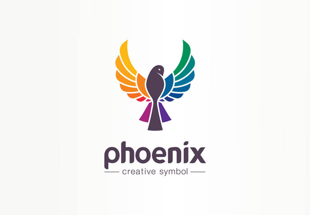 Farbphönix kreatives Symbolkonzept. Freiheit, schön, Mode abstrakte Business-Logo-Idee. Vogel im Flug Silhouette, Regenbogen-Symbol - Vektor, Bild