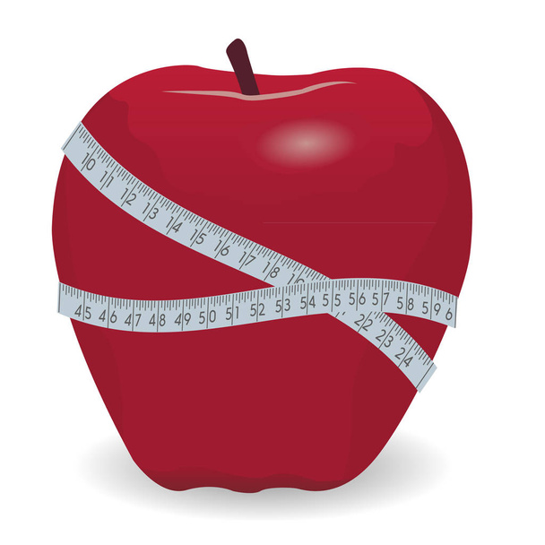 roter Apfel mit Maßband  - Vektor, Bild