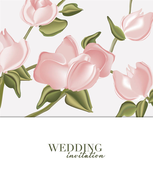 Soft roses wedding decoration background. Vector watercolor flower bloom. Tender invitation card template design with pink blossom and greenery leaves nature - Vector, Image